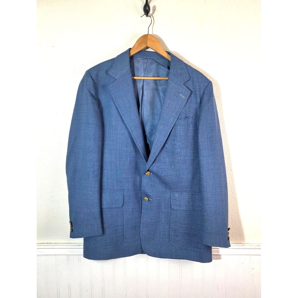 Vintage Stanley Blacker Mens Blue Brass Button Blazer 46L Custom George Nebel US